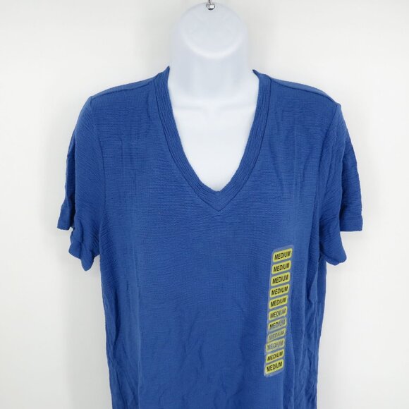 Adrianna Papell Blue V-Neck Short Sleeve T-Shirt Medium NWT - Picture 3 of 4